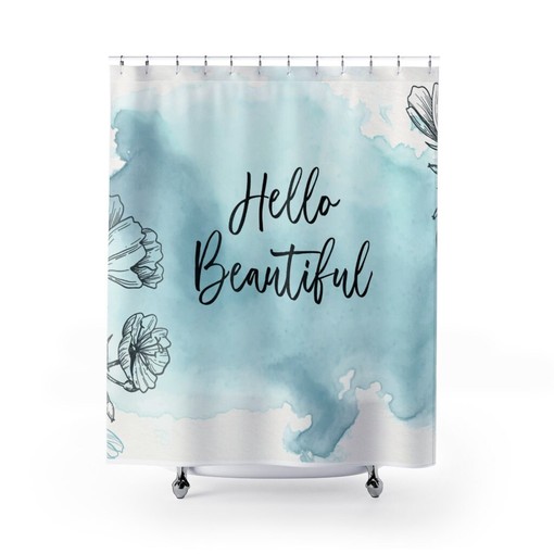 Blue Line Art Watercolor Shower Curtain - Farmhouse Charm with Beautiful Design