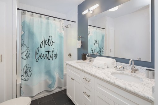 Blue Line Art Watercolor Shower Curtain - Farmhouse Charm with Beautiful Design - Image 2