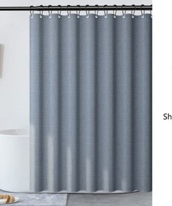 Blue Linen-textured Waterproof Shower Curtain, Small Grommets for Extra Heavy Curtain, Perfect Bathroom Accessory