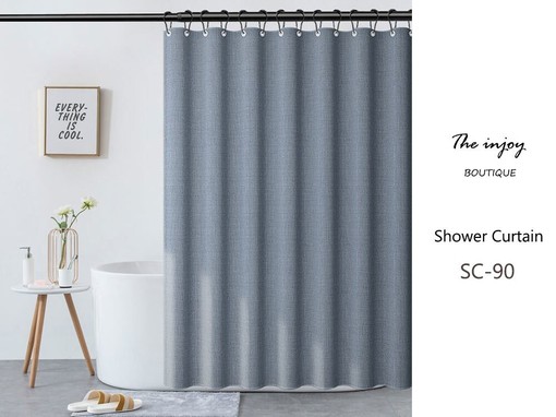 Blue Linen-textured Waterproof Shower Curtain, Small Grommets for Extra Heavy Curtain, Perfect Bathroom Accessory