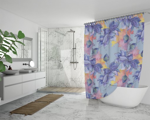 Blue Lotus Flowers Boho Shower Curtain / Romantic Fabric Bathroom Print / Floral Bath Curtain - Image 3