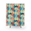 Blue Mid Century Atomic Cat Restroom Shower Curtain
