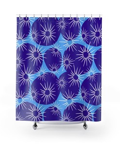Blue Mid Century Modern Shower Curtain: Retro Bath Decor