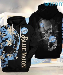 Blue Moon Beer Horror Skull and Leafs All Over Print 3D Hoodie with Logo Design