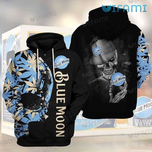 Blue Moon Beer Horror Skull and Leafs All Over Print 3D Hoodie with Logo Design