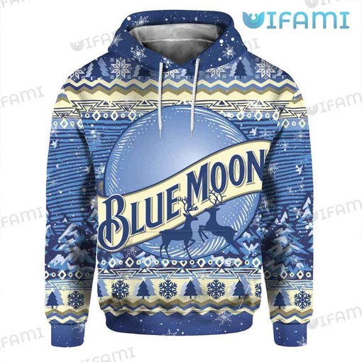 Blue Moon Beer Reindeer All Over Print 3D Hoodie - Unique Beer Lover Gift