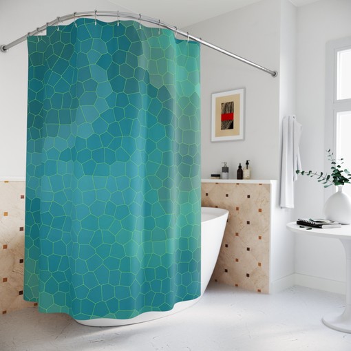 Blue Mosaic Art Shower Curtain with Perfect Blend of Colors - Image 2
