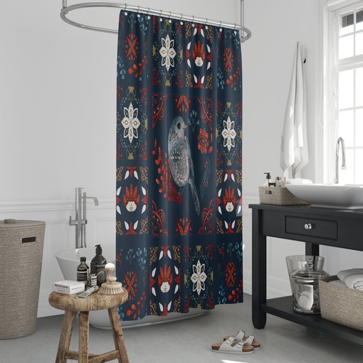 Blue Nordic Quilt Shower Curtain Optional Bathroom Set with Bird Navy Blue accents for Cozy Comfort - Image 2