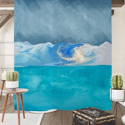 Blue Ocean Abstract Shower Curtain for Minimalist Bathrooms