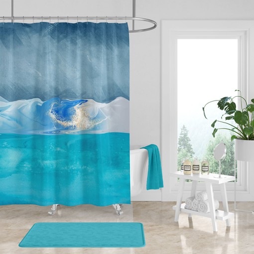 Blue Ocean Abstract Shower Curtain for Minimalist Bathrooms - Image 2