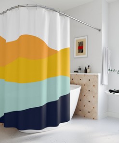 Blue Orange Lake Design Boho Abstract Waves Shower Curtain