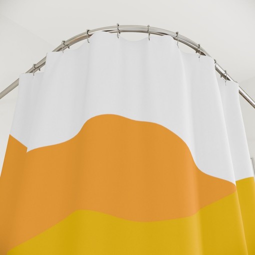 Blue Orange Lake Design Boho Abstract Waves Shower Curtain - Image 3