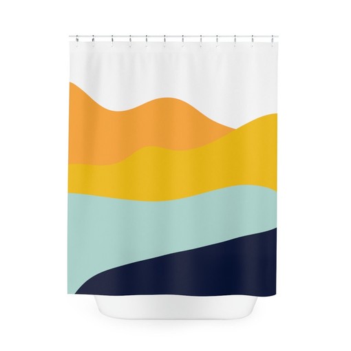Blue Orange Lake Design Boho Abstract Waves Shower Curtain - Image 4