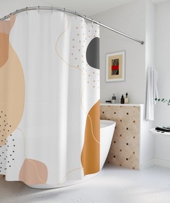 Blue Orange Lake Designer Minimalist Boho Abstract Circles Shower Curtain