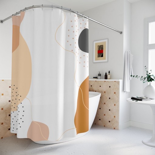 Blue Orange Lake Designer Minimalist Boho Abstract Circles Shower Curtain