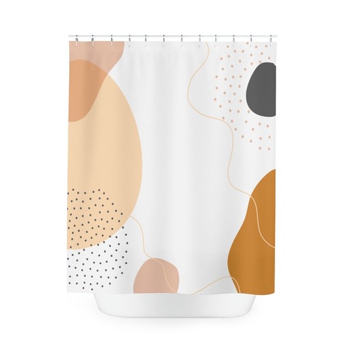 Blue Orange Lake Designer Minimalist Boho Abstract Circles Shower Curtain - Image 3