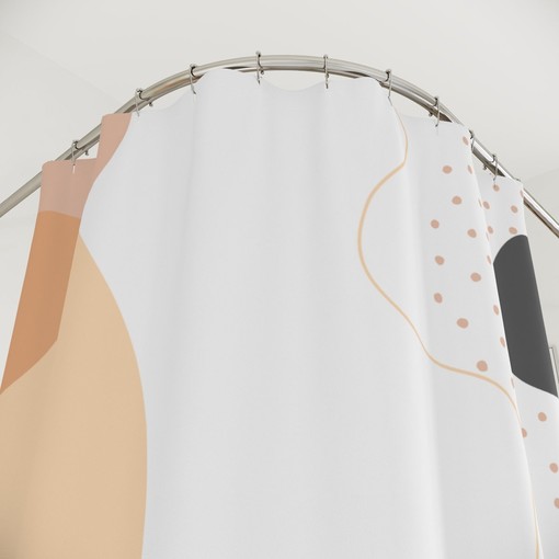 Blue Orange Lake Designer Minimalist Boho Abstract Circles Shower Curtain - Image 4