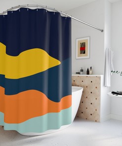 Blue Orange Lake Designer Minimalist Mint Home Art Boho Abstract Waves Shower Curtain