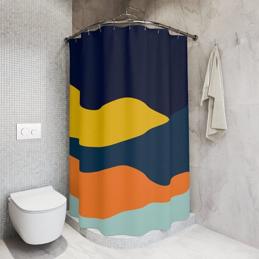 Blue Orange Lake Designer Minimalist Mint Home Art Boho Abstract Waves Shower Curtain - Image 2