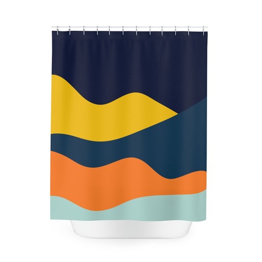 Blue Orange Lake Designer Minimalist Mint Home Art Boho Abstract Waves Shower Curtain - Image 3