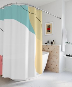 Blue Orange Lake Designer Minimalist Mint Home Art Boho Abstract Waves Shower Curtain Bathroom Décor