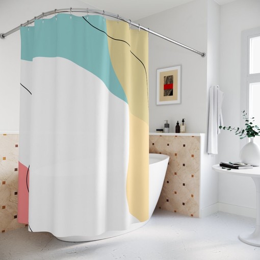 Blue Orange Lake Designer Minimalist Mint Home Art Boho Abstract Waves Shower Curtain Bathroom Décor