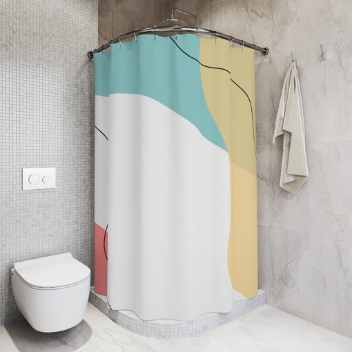 Blue Orange Lake Designer Minimalist Mint Home Art Boho Abstract Waves Shower Curtain Bathroom Décor - Image 2