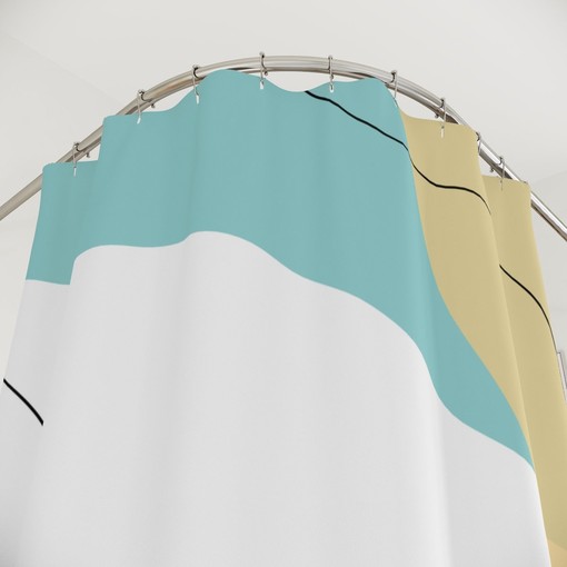 Blue Orange Lake Designer Minimalist Mint Home Art Boho Abstract Waves Shower Curtain Bathroom Décor - Image 4