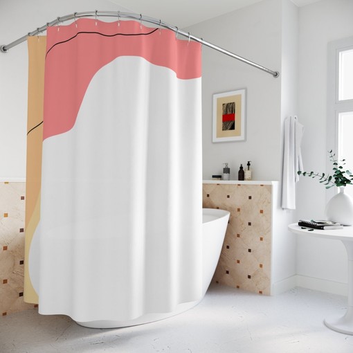 Blue Orange Lake Designer Modern Boho Abstract Waves Shower Curtain