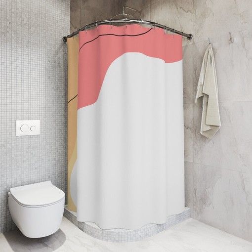 Blue Orange Lake Designer Modern Boho Abstract Waves Shower Curtain - Image 2