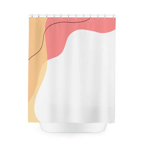 Blue Orange Lake Designer Modern Boho Abstract Waves Shower Curtain - Image 3