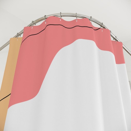 Blue Orange Lake Designer Modern Boho Abstract Waves Shower Curtain - Image 4