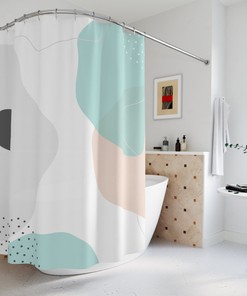 Blue Orange Lake Designer Modern Minimalist Boho Abstract Circles Shower Curtain