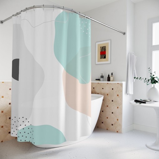 Blue Orange Lake Designer Modern Minimalist Boho Abstract Circles Shower Curtain