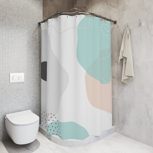 Blue Orange Lake Designer Modern Minimalist Boho Abstract Circles Shower Curtain - Image 2