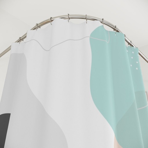 Blue Orange Lake Designer Modern Minimalist Boho Abstract Circles Shower Curtain - Image 3