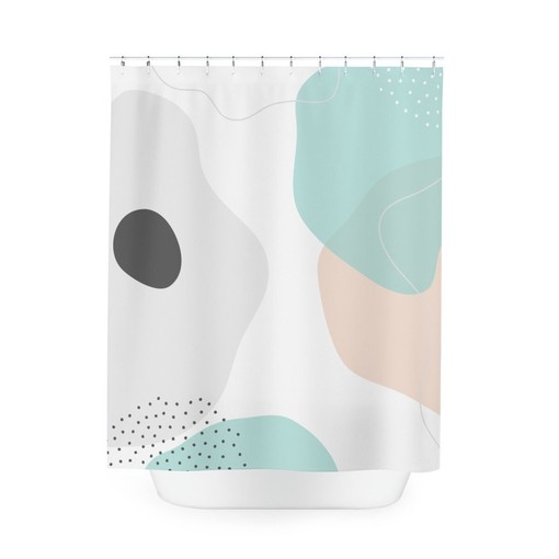 Blue Orange Lake Designer Modern Minimalist Boho Abstract Circles Shower Curtain - Image 4