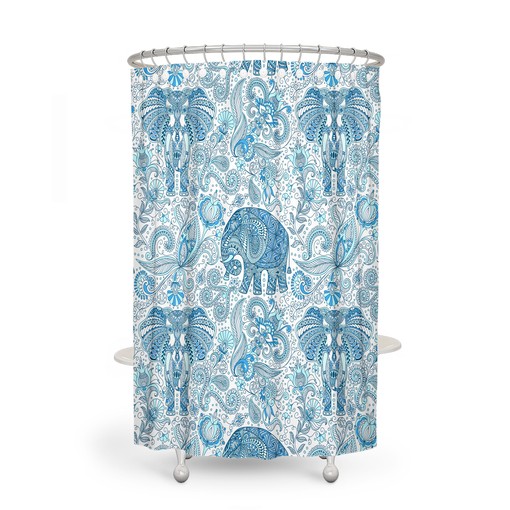 Blue Paisley Elephant Boho Shower Curtain Set with Add-On Bathroom Decor Options - Image 2