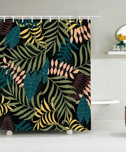 Blue Palm Leaf Colorful Shower Curtain | Botanical Tropical Rainforest Bathroom Decor