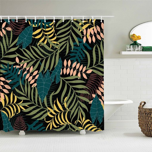 Blue Palm Leaf Colorful Shower Curtain | Botanical Tropical Rainforest Bathroom Decor