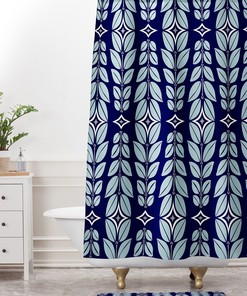 Blue Retro Mid Century Shower Curtain | Geometric Design | Unique Shower Curtains