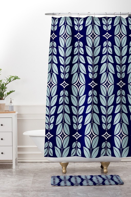 Blue Retro Mid Century Shower Curtain | Geometric Design | Unique Shower Curtains