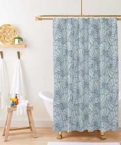 Blue Seashell Ocean Shower Curtain Set | Underwater Creature Print | Bathroom Accessories