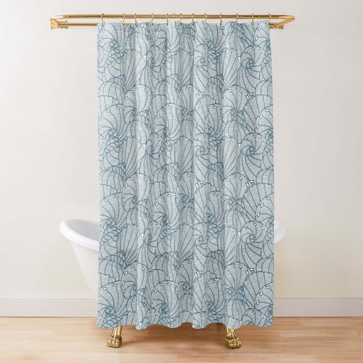 Blue Seashell Ocean Shower Curtain Set | Underwater Creature Print | Bathroom Accessories - Image 2
