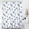 Blue Seashell and Starfish Print Shower Curtain for Beach Bathroom Decoration