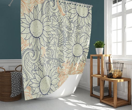 Blue Sunflower Botanical Shower Curtain | Floral Bathroom Decor | Nature Print - Image 2