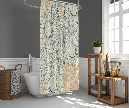 Blue Sunflower Botanical Shower Curtain | Floral Bathroom Decor | Nature Print - Image 3