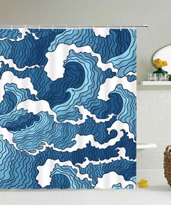 Blue Waves Nautical Shower Curtain | Ocean Beach Coastal Theme Bathroom Decor
