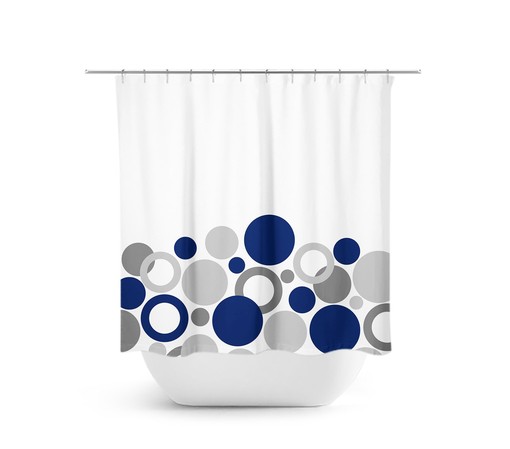 Blue and Gray Geometric Shower Curtain, Modern Bath Curtain, Polka Dot Bathroom Decor