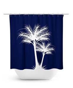 Blue and White Palm Tree Shower Curtain for Coastal Bathroom Decor of Beach House or Guest Bathroom - SHOWER91